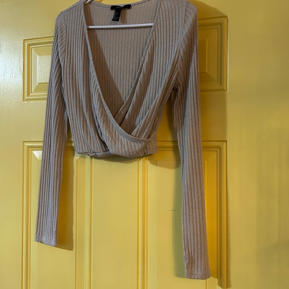 Forever 21 beige Ribbed Wrap Crop Top